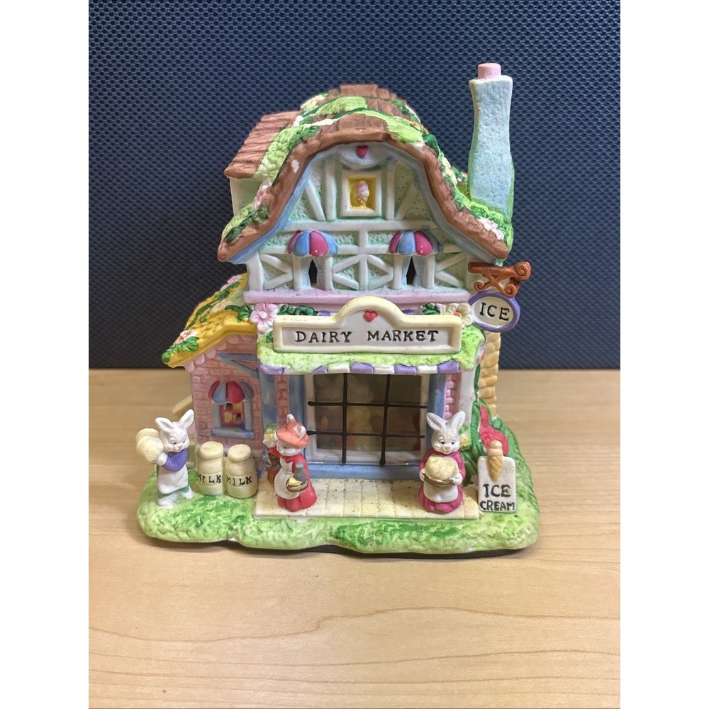 Vtg Cottontale Cottages Dairy Market Easter Bunny Rabbit Ceramic Village No Box